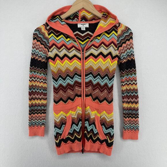 MISSONI Sweater Youth M TARGET Collection Girls Chevron Hooded Cardigan Orange - Picture 1 of 14